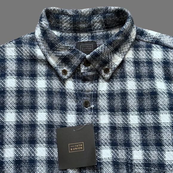 14th & Union Nordstrom Navy Plaid Texture Button Up Shirt L NWT - Picture 2 of 6